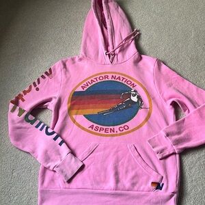 Aviator Nation Pink Hoodie with Multicolor Logo